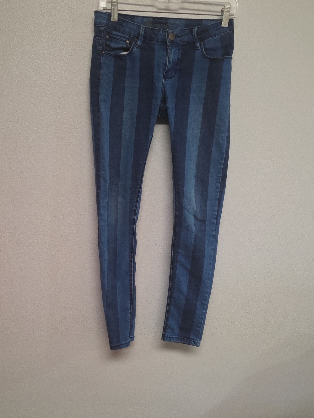 Striped Blue Skinny Jeans – Vertical Two-Tone Denim